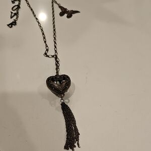 Victorian Brass Filigree Tassel Pendant Necklace With Other Charms